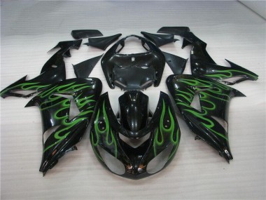 Negro Verde Llama Carenado Moto Kawasaki ZX10R 06-07