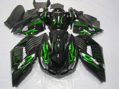 Negro Verde Llama Ninja Carenado Moto Kawasaki ZX14R ZZR 1400 06-11